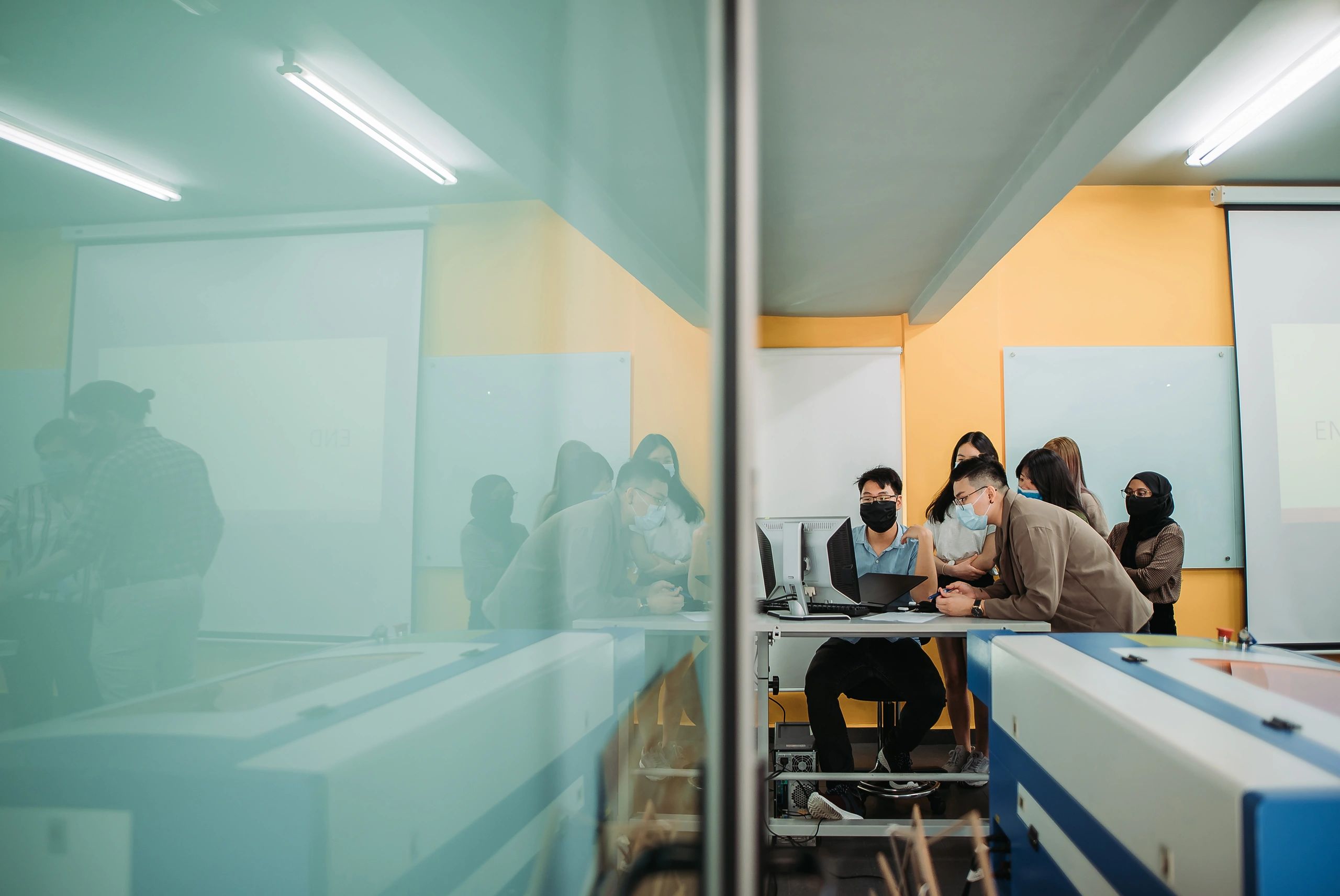 Students working together in a computer lab
